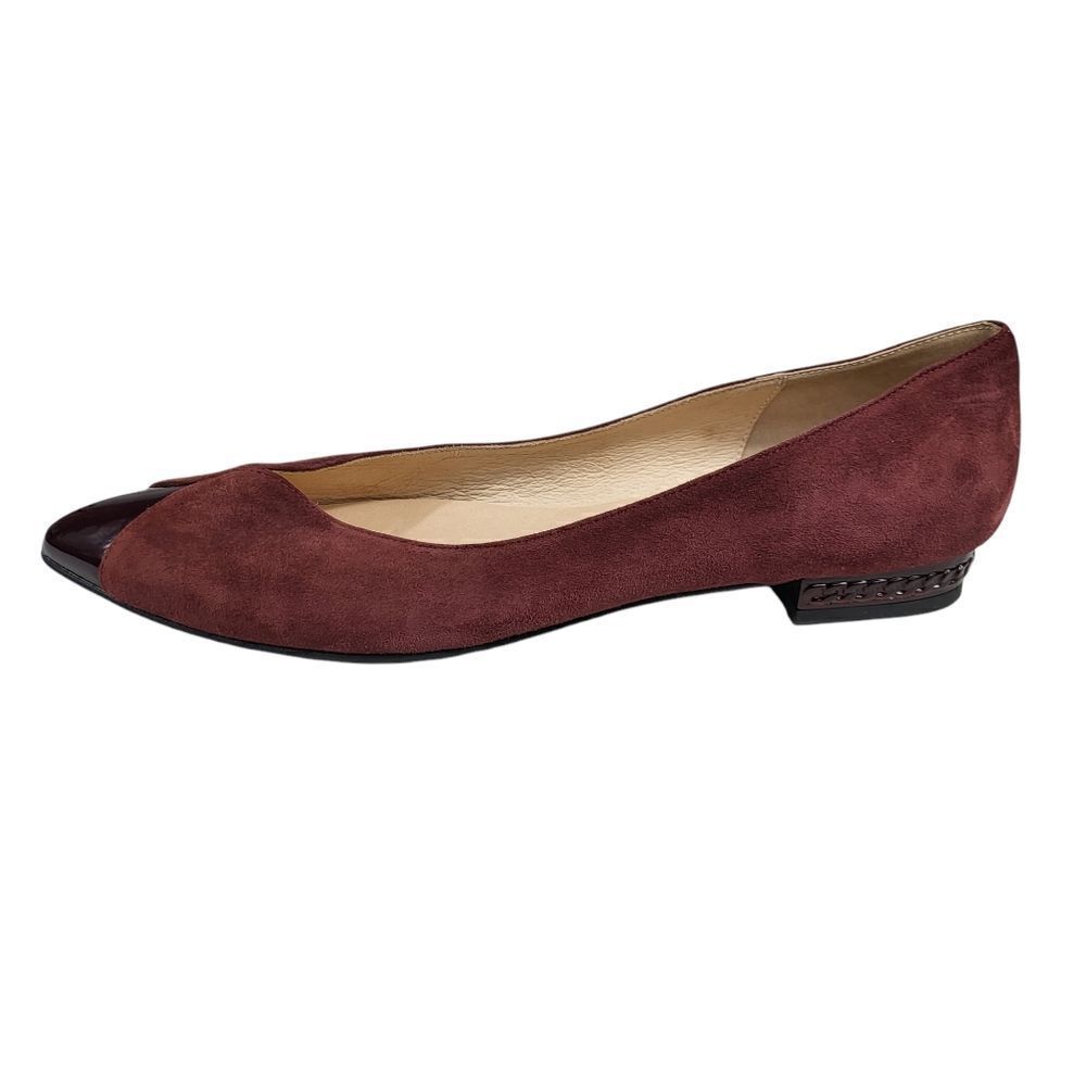 French Sole Zigzag  Burgundy Suede & Patent Flat Size 9.5